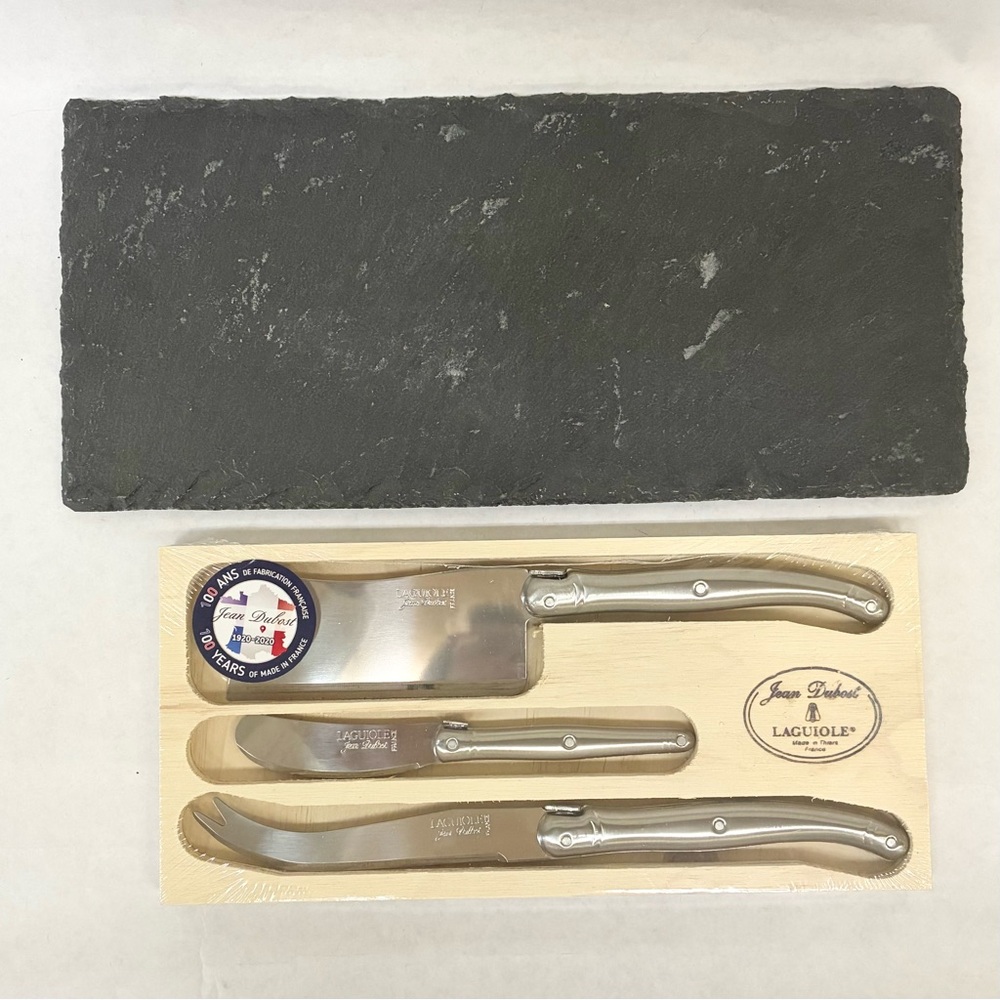 Crate & Barrel slate cheese board & Laguiole cheese knife set